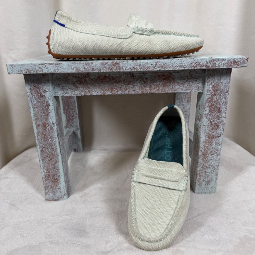 Rothy's The Driver Women 5.5 Sand Penny Loafer Flat Washable‎ Knit Light Blue